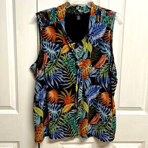 A Love Story Multi Color Tropical Sleeveless Mesh Top Size 3X